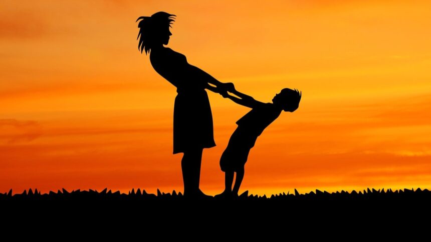 mother, son, silhouette